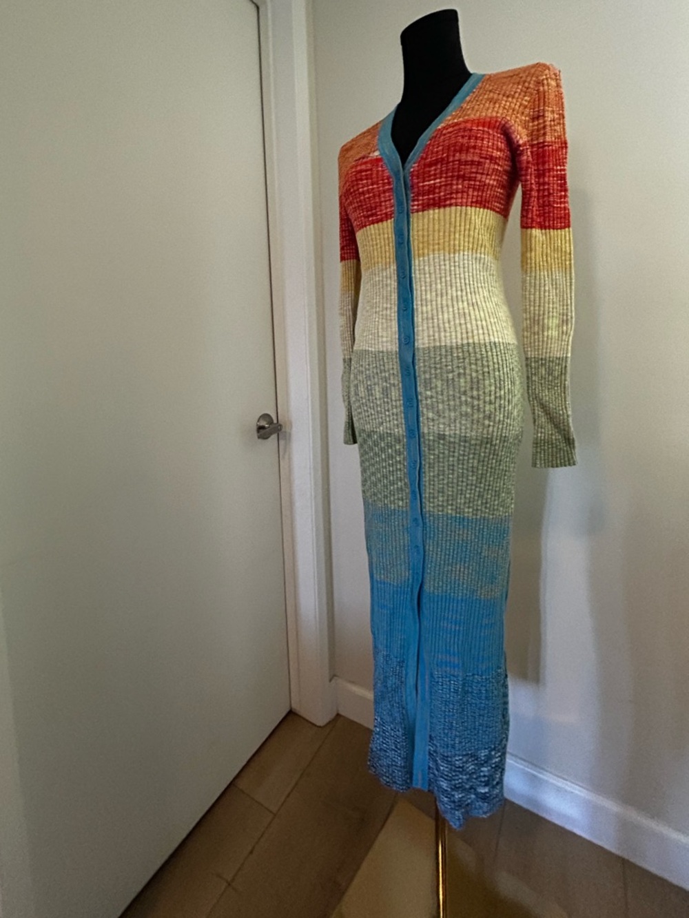 STAUD Multicolor Shoko Striped Knit Blue & Orange Accents Maxi Sweater Dress M - Picture 6 of 16